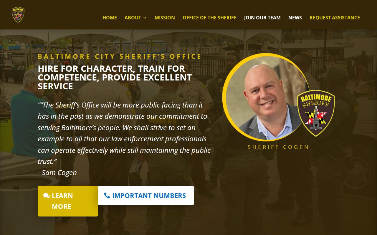 Baltimore City Sheriff's Office page describing arrest warrant service in Baltimore City
