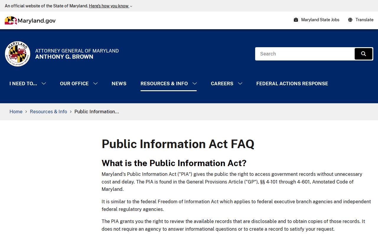 Maryland Public Information Act request guidance used for Baltimore City warrant records